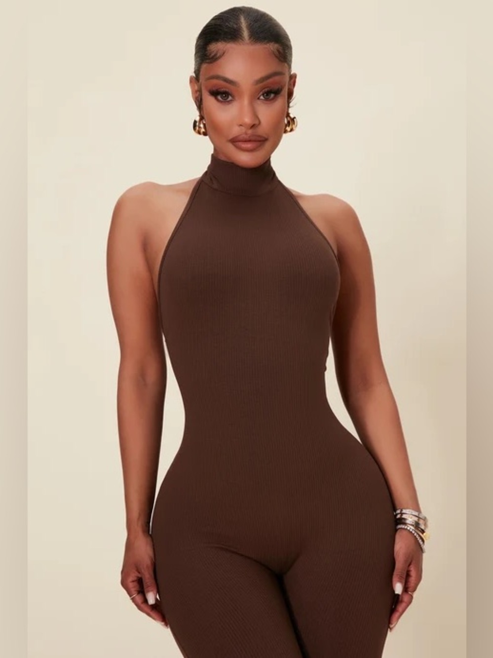 Fashion Nova Chocolate Halter Neck Jumpsuit - Picture 4 of 8